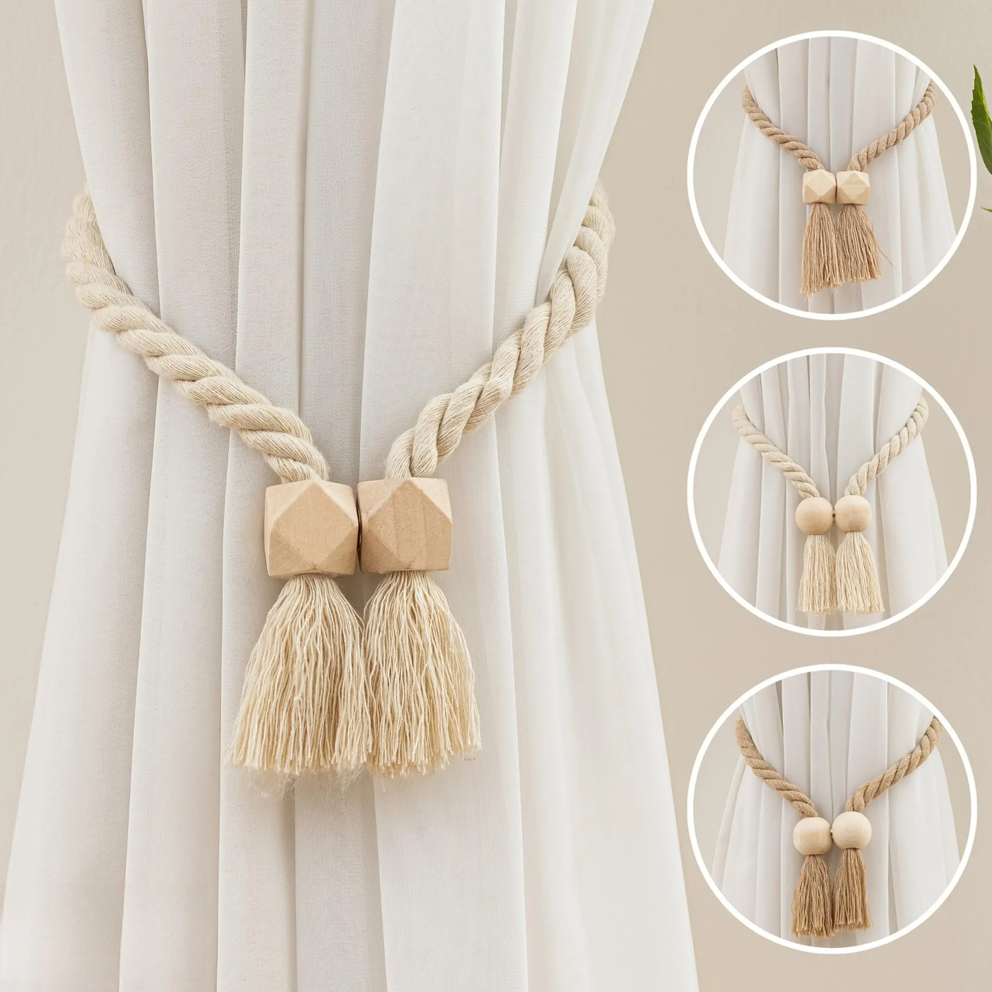 Boho Style Tassel Curtain Tieback, 2 Counts Magnetic Curtain Holdback, Window Curtain Tieback, Curtain Tie Backs For Curtains, Home Decor for Living Room & Bedroom, Window Decorations Supplies, Interior Decoration Accessories