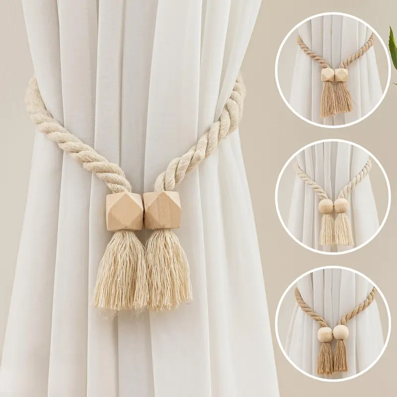 Boho Style Tassel Curtain Tieback, 2 Counts Magnetic Curtain Holdback, Window Curtain Tieback, Curtain Tie Backs For Curtains, Home Decor for Living Room & Bedroom, Window Decorations Supplies, Interior Decoration Accessories