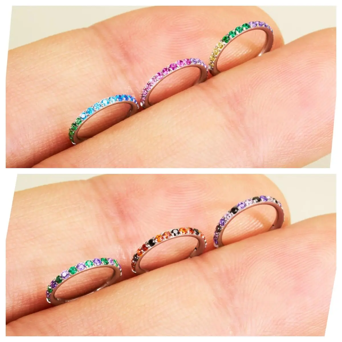 OUFER 20G/0.8mm 316L Stainless Steel Dainty Colorful Gemstone Nose Hoop Piercing Jewelry - Sparkle AAA+ Mixed Color CZ, Bling Effect, Multi-Sizes 5-10mm for Women's Nostril & Lobe Daily Wear