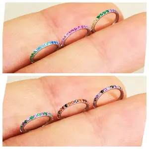 OUFER 20G 316L Stainless Steel Dainty Gemstone Nose Rings - Hoop Piercing Jewelry with Sparkling AAA+ Mixed Color CZ, Unisex, 5-10mm Multi-Size for Nostril & Lobe Piercings, Daily Wear Body Jewelry