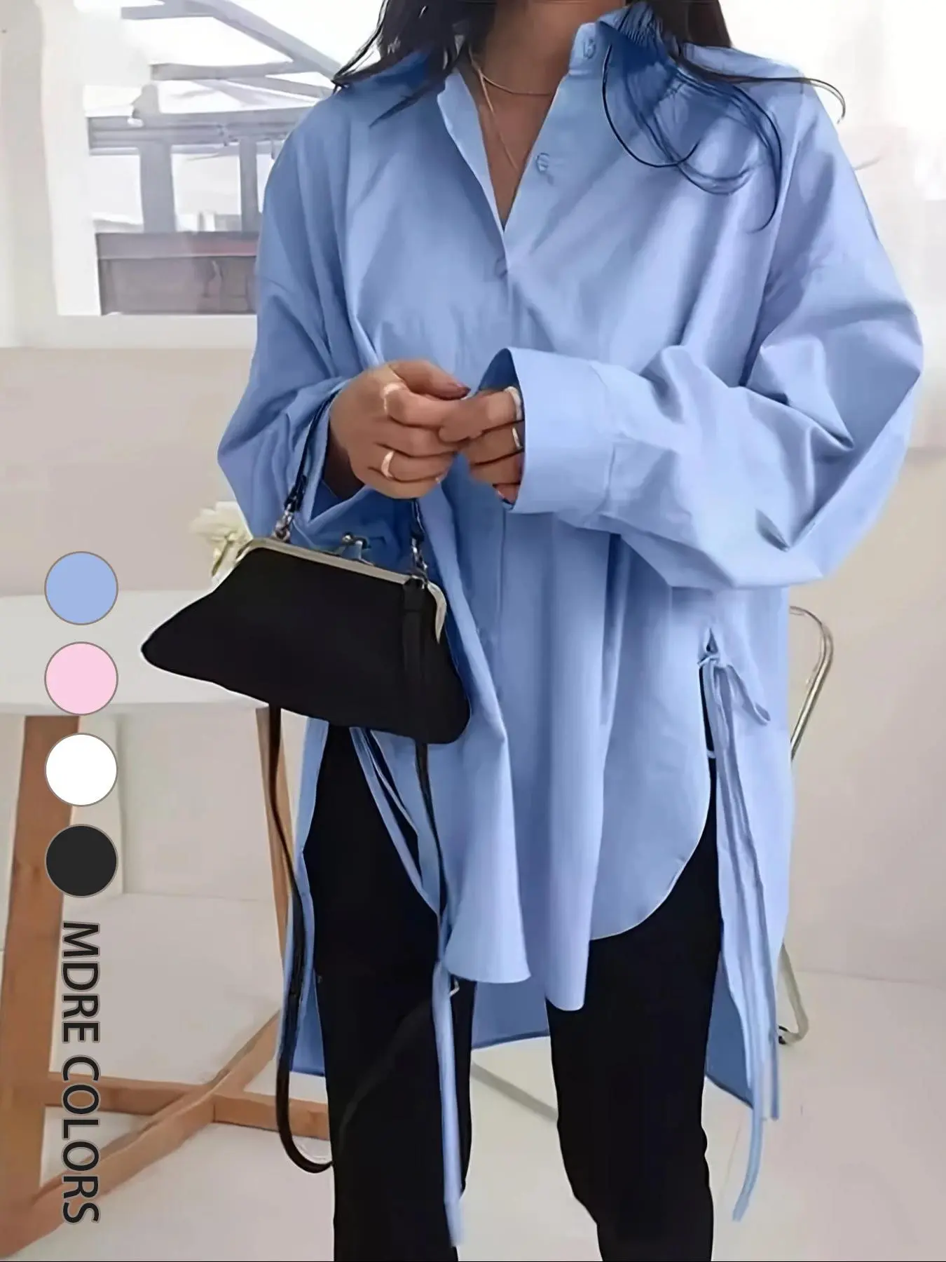 [Plus Size] Solid Color Asymmetrical Hem Shirt Blouse, Casual Long Sleeve Top for Summer, Women's Clothes for Daily Wear