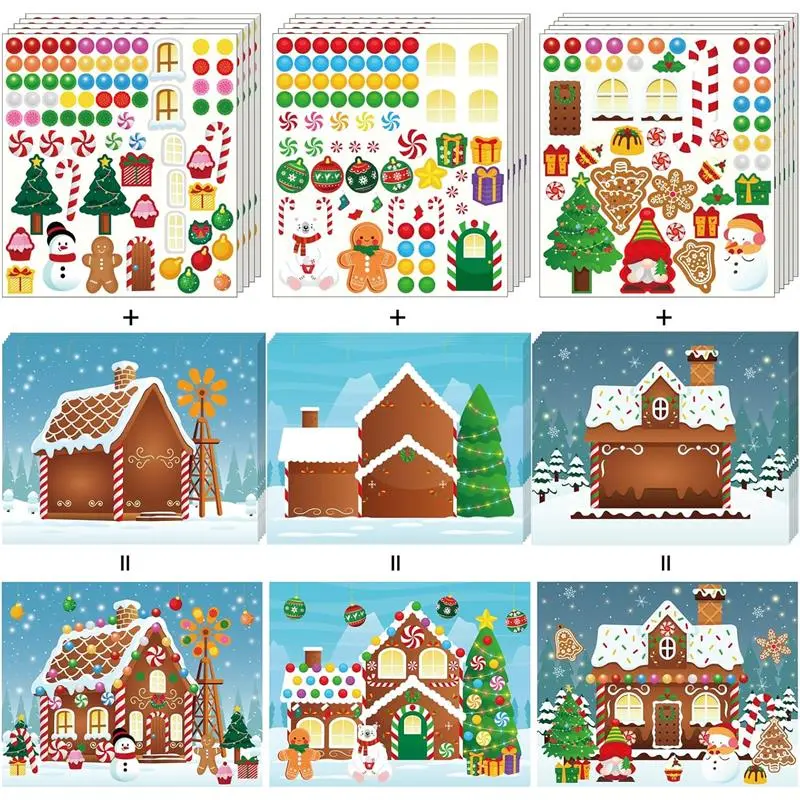 32pcs Make a Gingerbread House Stickers for Kids - Christmas Party Game/Craft/Activity/Favor/Supplies -16 Finished Products