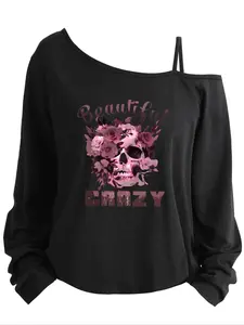 Women's Plus Size Long Sleeve Asymmetrical Neck Top, Loose-Fitting Printed Blouse, Casual Summer Clothing, Sizes 1-8xl