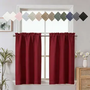 Three-piece set microfiber semi-transparent rod pocket style kitchen curtain set suitable for kitchen, living room or bathroom