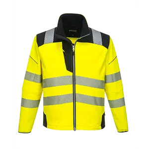 Portwest T402YBRXL Vision Hi-Vis Softshell Jacket - Extra Large, Zipper Closure, Water Resistant, 3-Layer Breathable Fabric, 4 Pockets, Added Protection