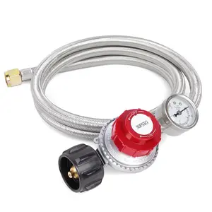 0-30 PSI Adjustable High   Regulator with Gauge, 5-Foot Stainless Braided Hose,  for Turkey Fryer, Gas Burner, Fire Pit