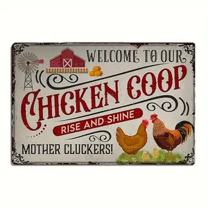 Iron Metal Chicken Coop Sign - Mixed-Color Farmhouse Decor, Indoor/Outdoor Backyard Garden Accessory, Funny Gift for Chicken Lovers