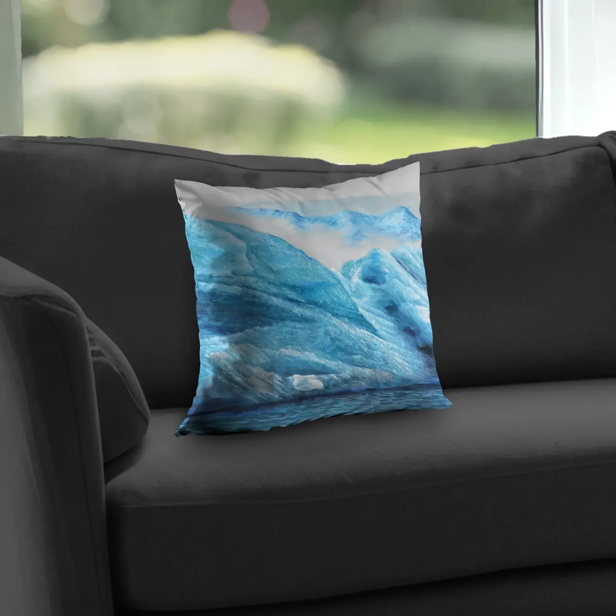 360 Stand 14x14 in. Standard Size Lightweight Icebergs Gray Mountain Print Poly Twill Weave Soft Cushion - Throw Cushion for Home Decor, Throw Cushions