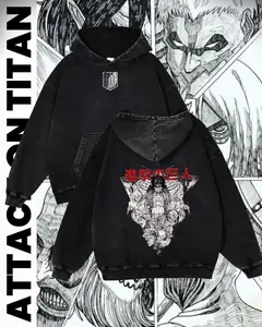 Oversized Attack on Titan Hoodie, 2 sided Eren Yeager Graphic, Unisex Anime Sweatshirt