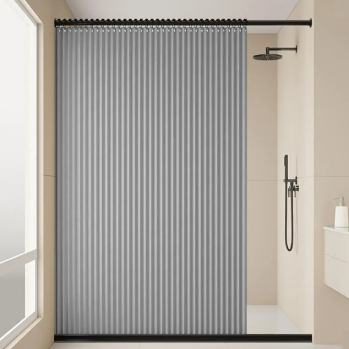 Foldable Fashion Bathroom Waterproof Shower Curtain, Modern Home Decor with Metal Hooks, Multiple Sizes Available, Dry Wet Separation Design