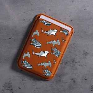 New fashionable and creative premium faux leather cute whale pattern magnetic card holder for iPhone 16, 15, 14, 13, 12 Pro Max. Ultra-thin protective design.