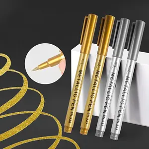 4pcs/set Metallic Golden & Silvery Art Markers, Soft Tip Paint Pens for Birthday Card Making, Photo Signing, DIY Crafts - Office Supplies & Stationery - Premium Metallic Craft Pens for Drawing & Decorations