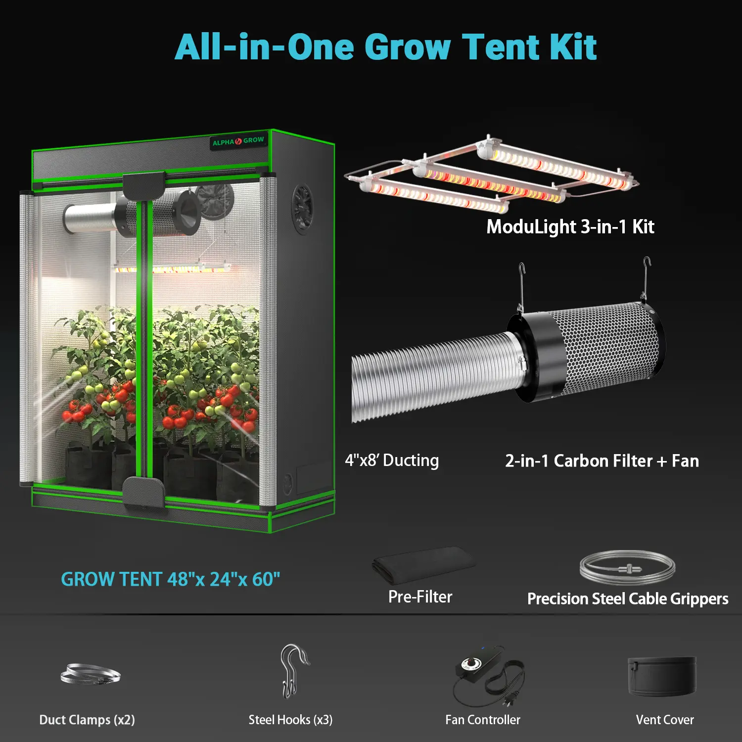 2x4 1800D Tent+4'' 2-in-1 Kit