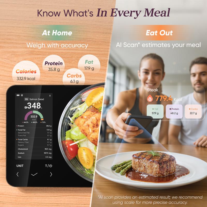 Cosori Nutrilens AI Scan Smart Nutrition Kitchen Scale - Digital Kitchen Scale with Advanced Type-C Charging & Bluetooth, Accurate Nutritional Analysis, User-Friendly Interface for Cooking Precision R001S, valentinesdaygift
