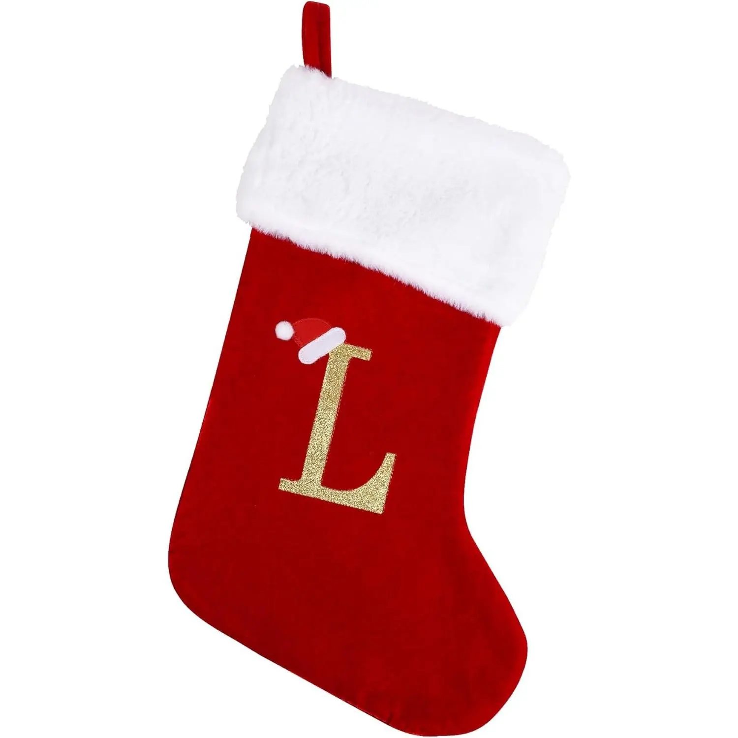 20 Inches Monogram Christmas Stockings with Letters, Large Super Soft Christmas Stockings Red Velvet with White Super Soft Plush Cuff for Christmas Xmas Tree Holiday Fireplace (L)