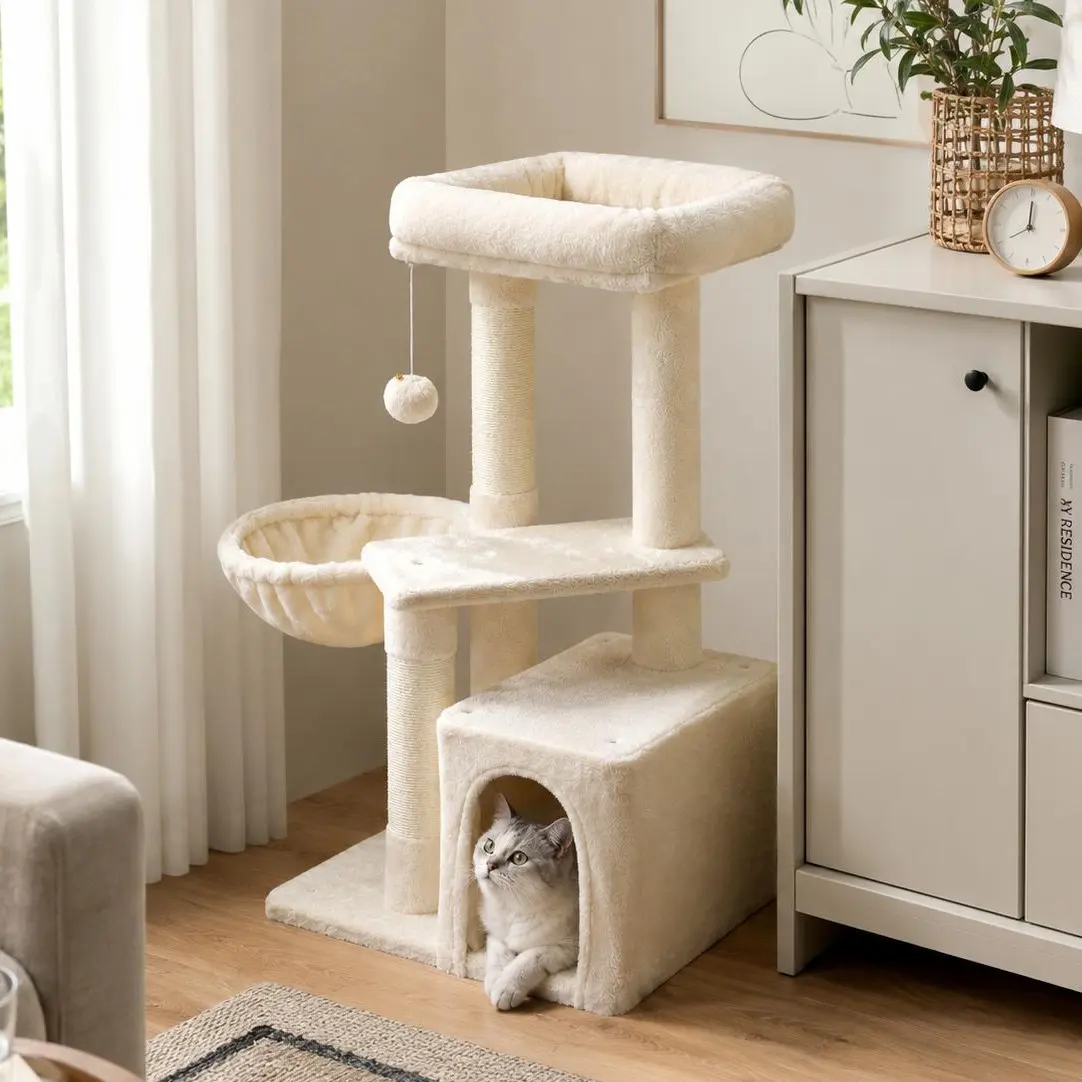 Costoffs Multi-Level Cat Tree Kitten Condo - Indoor Pet Activity Center for Kittens with Sisal Scratching Posts, Vertical Scratcher, Furniture Bed, Basket