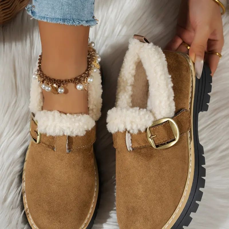 New Women's Flat Shoes Casual Shoes Comfortable Versatile Faux Fur Lined Outdoor Wear Suitable for Various Occasions