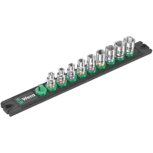 WERA 05005400001 MAGNETIC SOCKET RAIL A 4 ZYKLOP SOCKET SET, 1/4" DRIVE, 9 PIECES