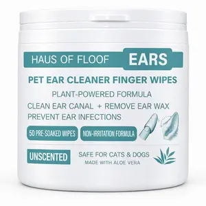 HAUS OF FLOOF Pet Ear Wipes, Ear Cleaner Finger Wipes for Cats and Dogs, Soft & Easy Cleaning Pads, Pet Supplies for Regular Soothing