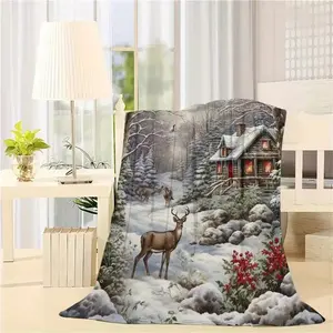 Igloo deer and holly berries, luxurious flannel blanket, suitable for home, bedroom, sofa, travel, home, high-end gift, perfect gift! Ultra-light, soft, warm velvet blanket, 100% polyester material, no pilling and no fading.