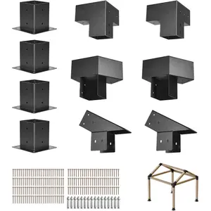 VEVOR Pergola Kit, 4x4 Inch 4 - Way Slanted Bracket for 3.5x3.5 Inch Wood Beams in Actual Size, Carbon Steel Pergola Bracket with Post Base and Wall Mount Base, for Outdoor Pergolas, Gazebos, ShedsVEVOR Super Brand Day