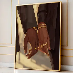 Black Couple Holding Hands Wall Art, Romantic Close Up Love Print, African American Couple Poster for Bedroom or Living Room, 5 Size 8x12 to 27x40 inch, Room Decor, Unframed