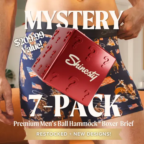 Shinesty Mens Mystery Boxer Brief W/Fly 7-Pack - Ball Hammock® Pouch Support, Standard Length 6 Inch Inseam, Silky Soft, Stretchy, Breathable Natural MicroModal Fabric, Best Mens Underwear