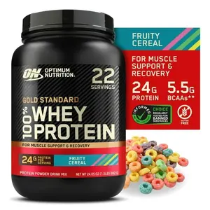 Optimum Nutrition Gold Standard 100% Whey Protein Powder Fruity Cereal 1.5 lb Tub 22 Servings 24g Protein 5.5g BCAAs Muscle Recovery Supplement - Dietary