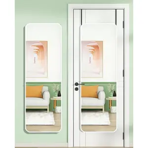 Full Length Mirror - Over The Door, 14"x 48" Rounded Corner, Wall Mirror for Full Body View, White Decor