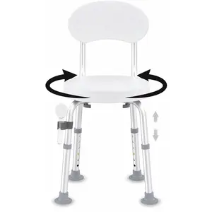 Swivel Shower Chair for Seniors – 360° Rotating Bathtub Chair, Non-Slip Heavy Duty Aluminum Shower Seat with Backrest, Height Adjustable Bath Seat for Elderly, Disabled & Pregnant Women