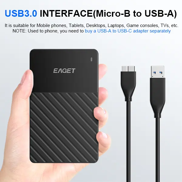 Portable External Hard Drive, 2.5 Inch USB 3.0 HDD with 5Gbps High-Speed Transfer, Large Capacity 1TB/500GB/250GB, Plug & Play, Ultra Quiet Operation, Auto Hibernate, Compatible with PC, Mac, PS4/PS5, Xbox, TV, for Gaming, Office, File Backup & Daily Use