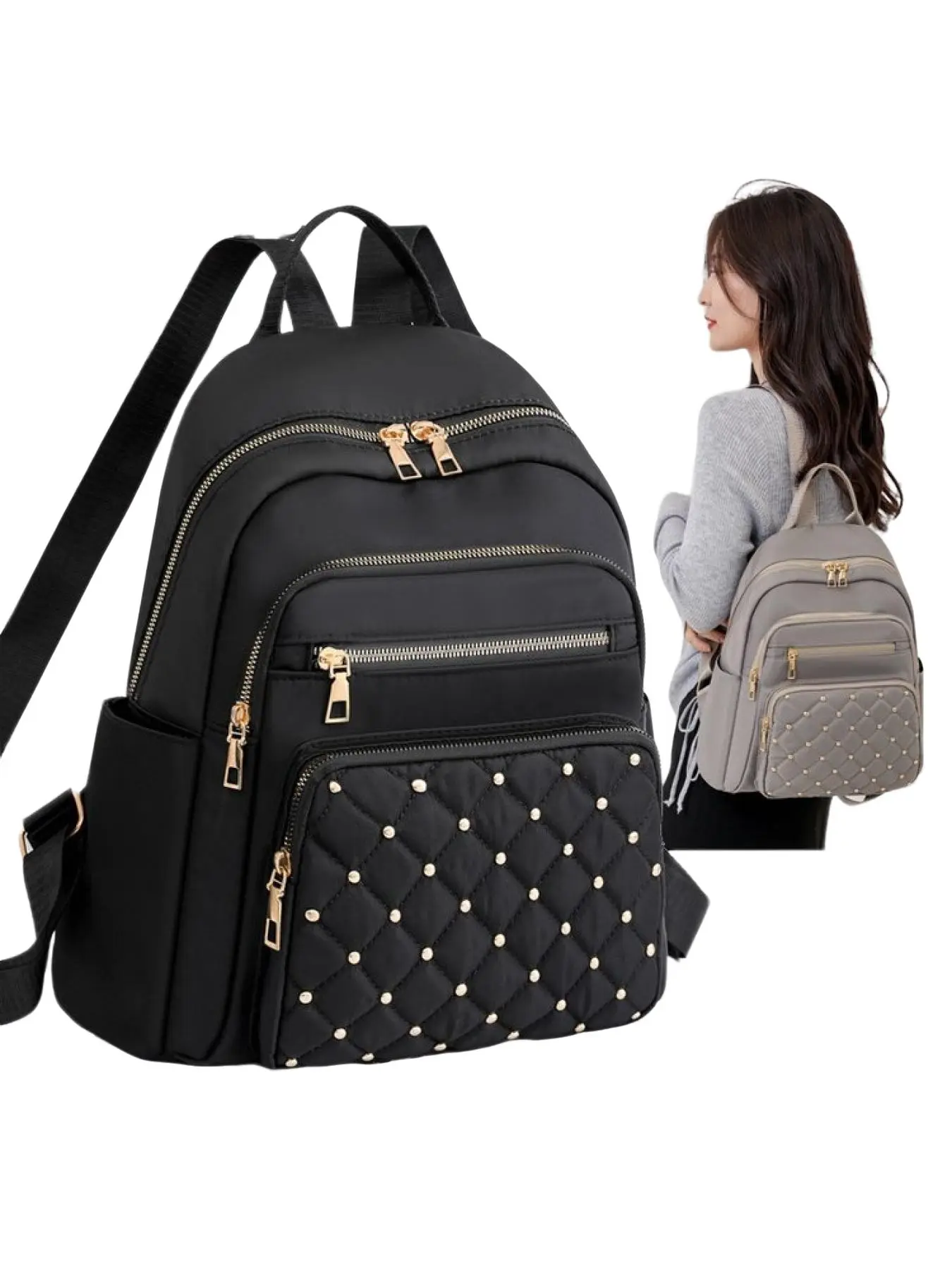 Women's Travel Backpack Large Capacity Stylish Diamond Lattice Design Durable Oxford Cloth Casual Day Trips Commuting Backpacks Women Stylish Daypack Traveler Essentials Backpack Traveling Backpack