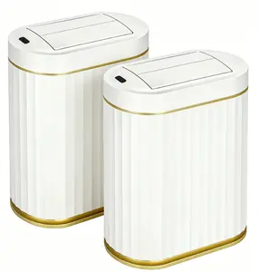 2 Pack Waterproof Smart Sensor Bathroom Trash Can, 2 Gallon Touchless Waste Bin with Lid, Free Trash Bags & Batteries Included, Ideal for Bathroom, Home, Elders & Expecting Mothers