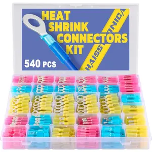 540 count Marine Grade Heat Shrink Wire Connectors-Electrical Connectors Kit of Tinned Red Copper,16-14 22-16 12-10 Gauge Crimp Insulated Ring Fork Spade   Splices(3Colors/30Size)