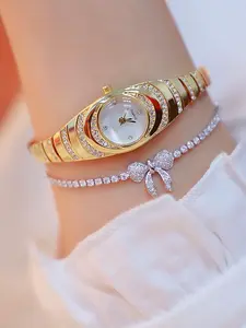 Women's Elegant Quartz Watch, With Butterfly Bracelet Set, Fashion Classic Round Dial & Rhinestone Decor Bracelet Wristwatch Set, Trendy Watch Set As Gift for Women & Girls, Stackable Bracelets