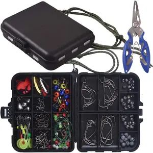 188 count Fishing Accessories Kit, Jig Hooks,  Bass Casting Sinker Weights, Fishing Swivels Snaps, Sinker Slides, Fishing Set with Portable Tackle Box