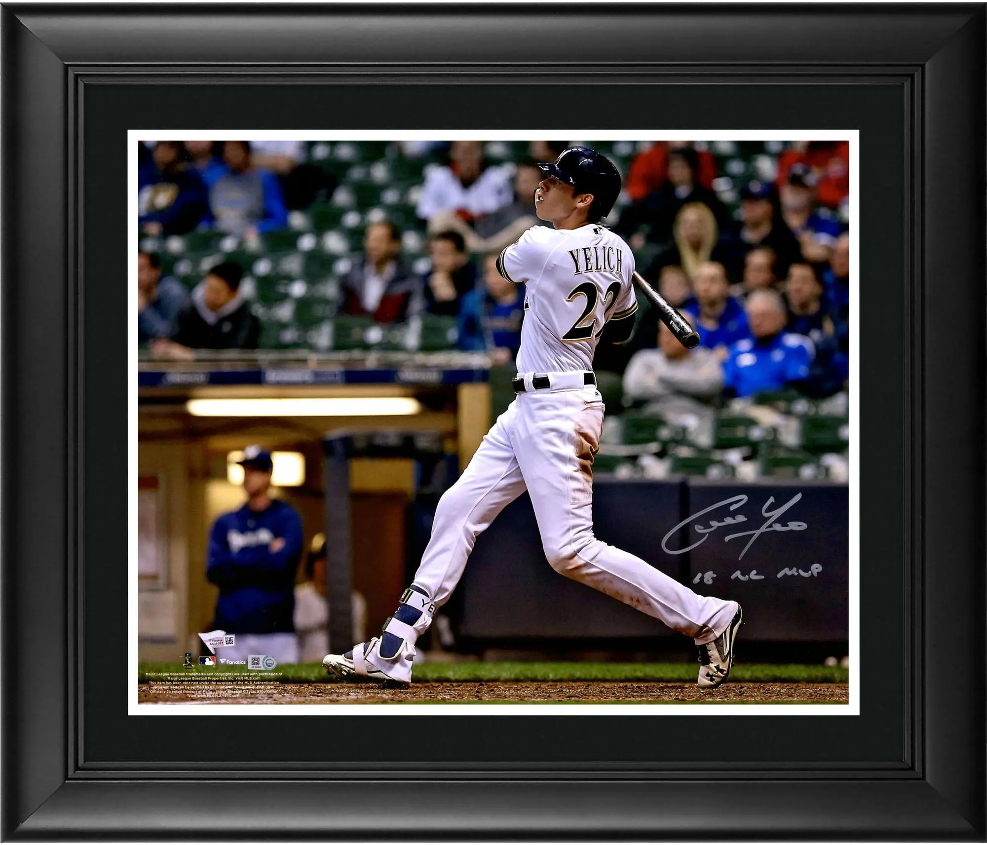 Christian Yelich Milwaukee Brewers Framed Autographed 16" x 20" Horizontal Swinging Photograph with "18 NL MVP" Inscription - Fanatics Authentic Certified
