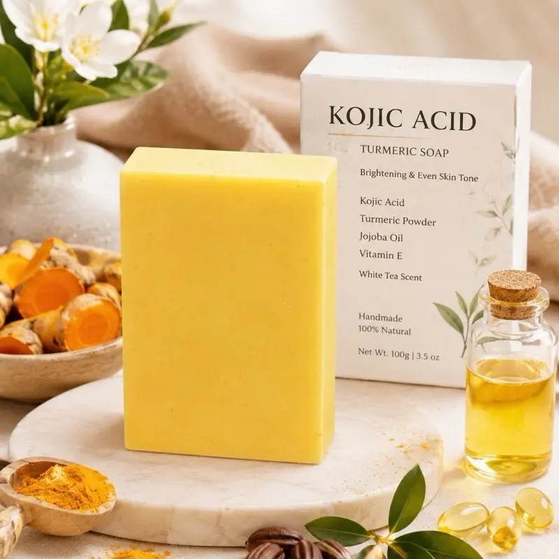 Kojic Acid & Turmeric Brightening Soap | Jojoba Oil + Vitamin E | White Tea Scent Exfoliating Organic