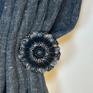Vintage Curtain Holdbacks Set of 2 Classic Decorative Wall Mounted with Screws Daisy Pattern Antique Black 4 Inch for Drapes Window Treatment Holders
