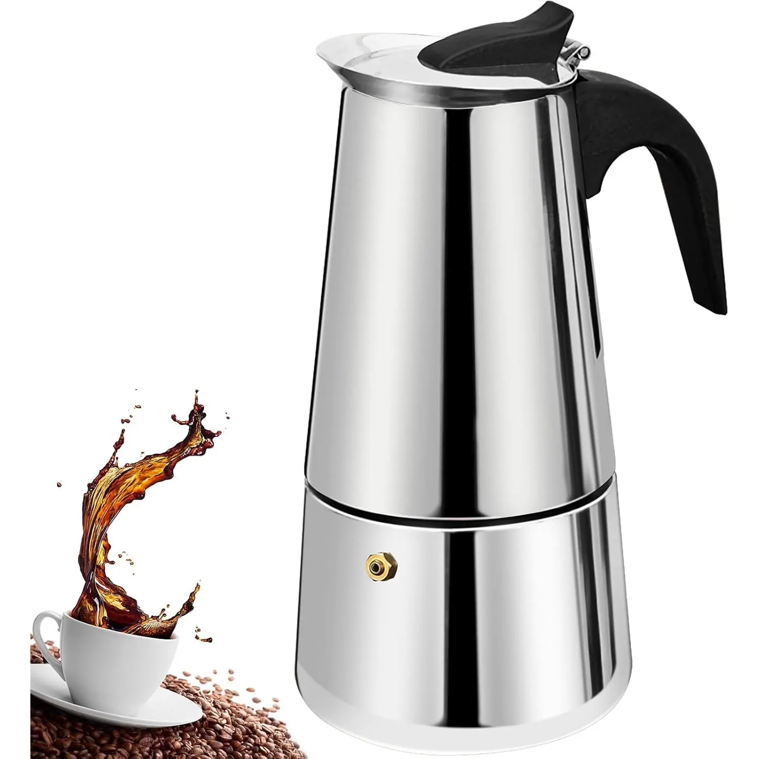 2 Cup Stovetop Espresso Maker Stainless Steel Moka Pot Stove Top Percolator Italian Coffee Makers Capable Mocha Greca Machine Cafe Classic Induction Cookers for  and Camping 100ml 3.3oz