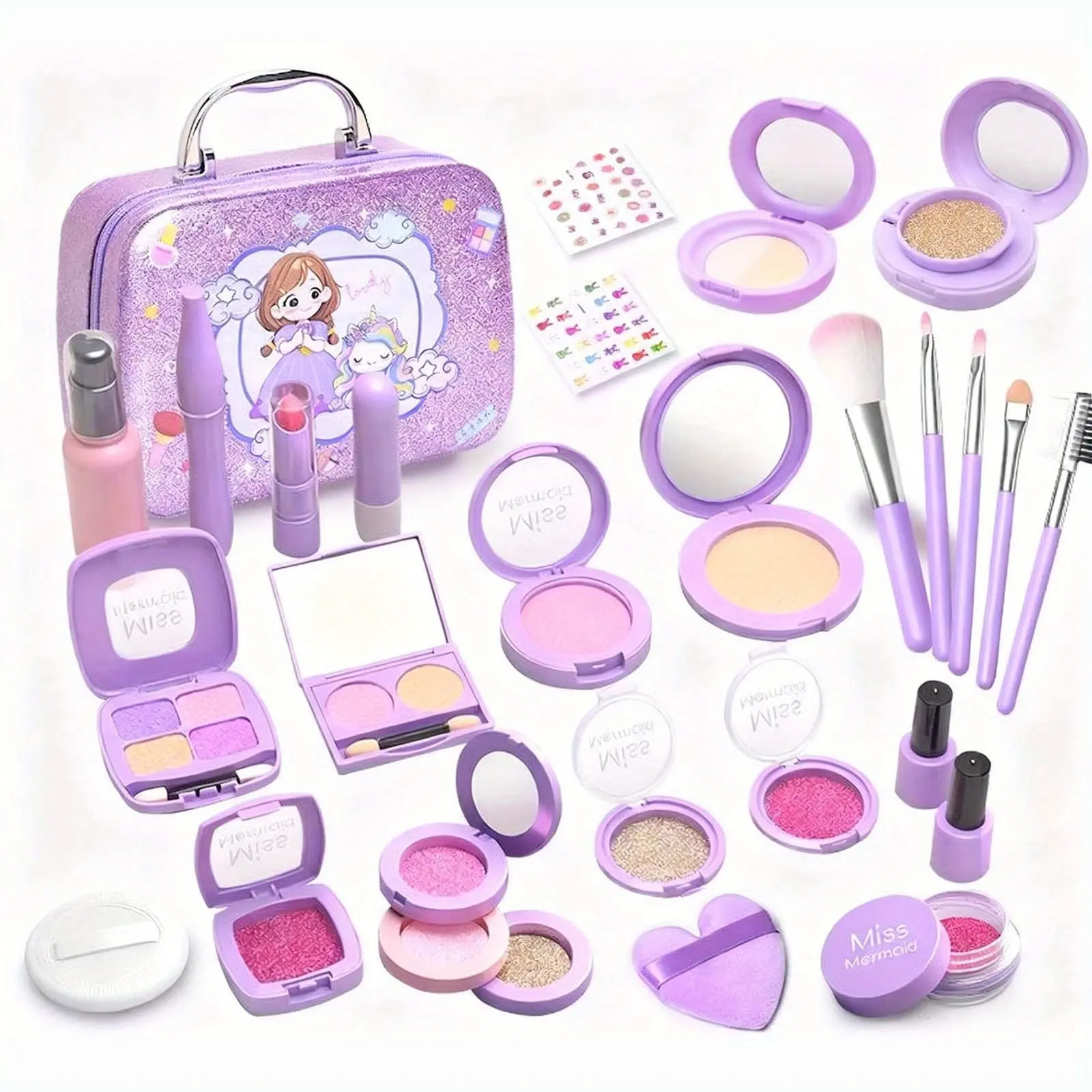 22Pcs/18Pcs Girls Makeup Kit with Glitter Eyeshadow, Lipstick & Cosmetic Bag – Portable Pretend Play Kid Playset Cosmetic Set with Brushes, Nail Polish & Sparkle Palette, Ideal Gift for Christmas, Easter, Birthdays & Dress-Up Parties