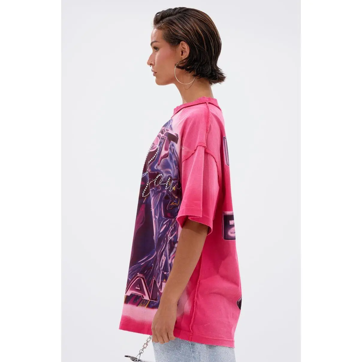 FIRST ROW POST HUMAN OVERSIZED GRAPHIC TEE IN PINK - TikTok Shop