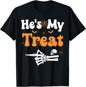 He's My Treat Skeleton Couples Matching Couple Halloween T-Shirt - Macyulm Shop 4MCB0DG3LL8FP
