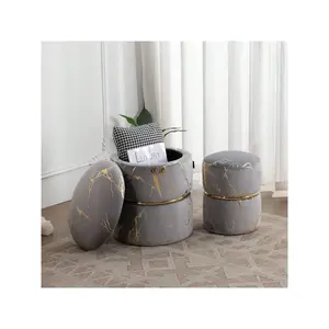 Pack Of 2 Round Velvet Upholstered Ottoman Bronzing Foot Stool Larger One With Stoarge Function As The Side Table The Smaller One As Poufs Sofa Footres