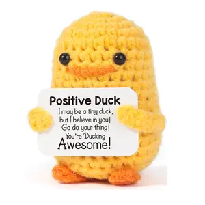 Cute Duck Design Handmade Crochet Doll, Positive Duck Crochet Doll, Emotional Support Desktop Ornament Decor for Living Room, Office, Creative Birthday Gift, Stuffed Animals, Soft Stuffed Doll