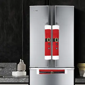 3-piece Christmas refrigerator door handle cover - Decorative kitchen appliance handle gloves for Santa Claus theme, no electricity required. Polyester material, suitable for home decoration.