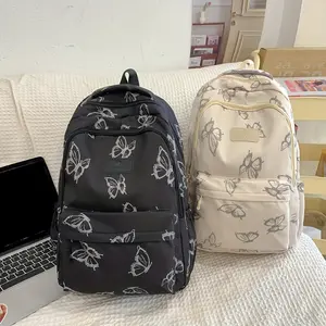 VMI Stylish Butterfly Print Casual Backpack for Women - Versatile College Bookbag & Daily Commute Laptop Bag with Adjustable Straps, Black & Beige Options, Polyester Lined, Zip Closure, Backpack for School