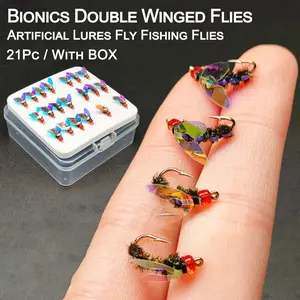 21Pcs/Box Fly Fishing Flies Artificial Wet Flies Nymph Bait Fishing Lures for catching fish like Trout/Bass/Perch/Carp etc in fresh water