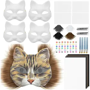 DIY Therian Mask Kit White Cat Masks to Paint Furry Animal Mask Therian Gear Stuff for Halloween Masquerade Cosplay Party