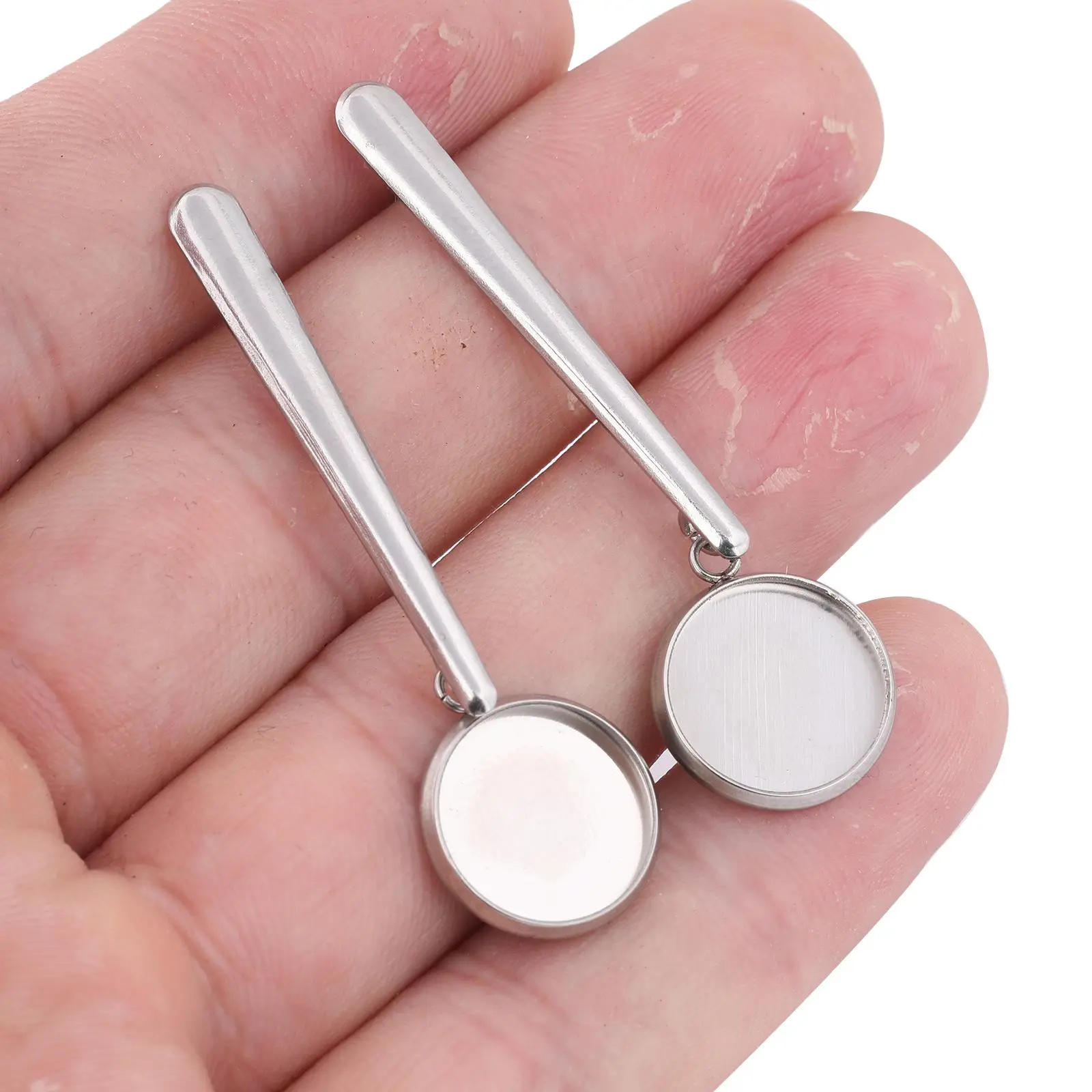 10pcs Stainless Steel Long Bar Post Earring Base Blanks, Steel Material Jewelry Making Accessories for 12mm Cabochon Setting Trays, Diy Jewelry